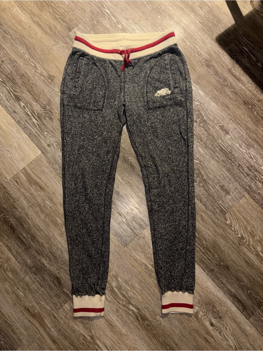 Roots Charcoal Heather Jumpsuit Joggers with Cream & Red Trim